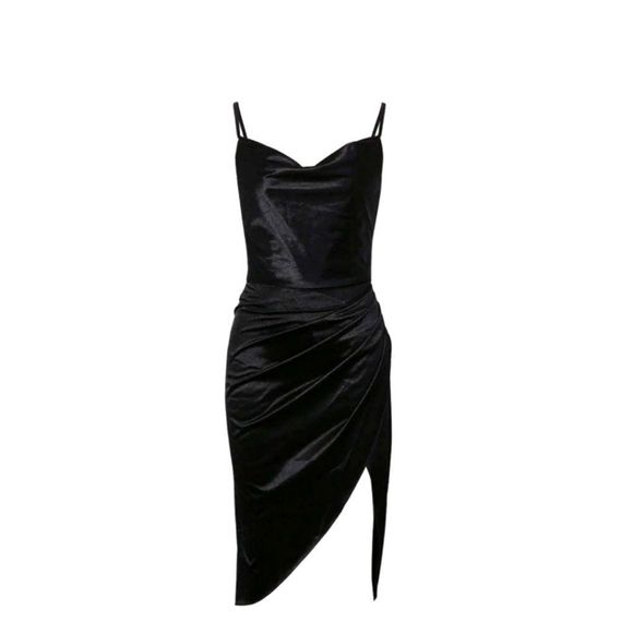 New Black Satin Midi Dress - Picture 3 of 4
